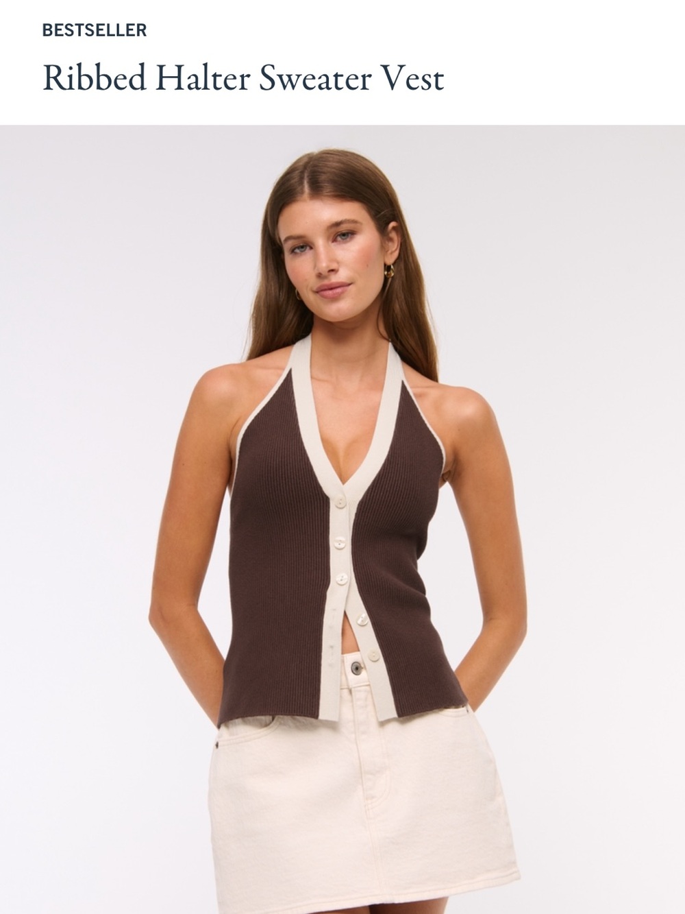 Abercrombie & Fitch Brown Ribbed Button-Up Tank with Cream Trim
